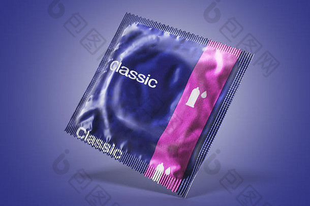 避孕套包渲染蓝色的背景