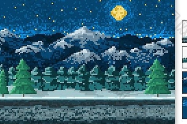 景观背景像素艺术数字古董位游戏风格接口应用程序网站晚上山森林
