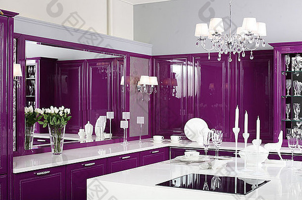 奢侈品紫色的厨房室内现代家具