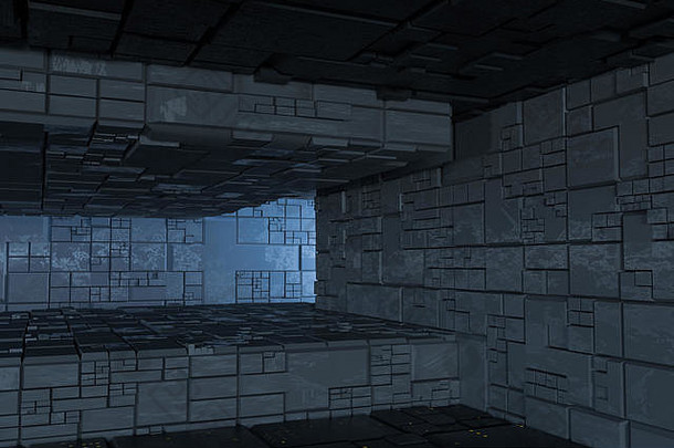 黑暗废墟电路纹理墙科幻体系结构背景呈现电脑数字画