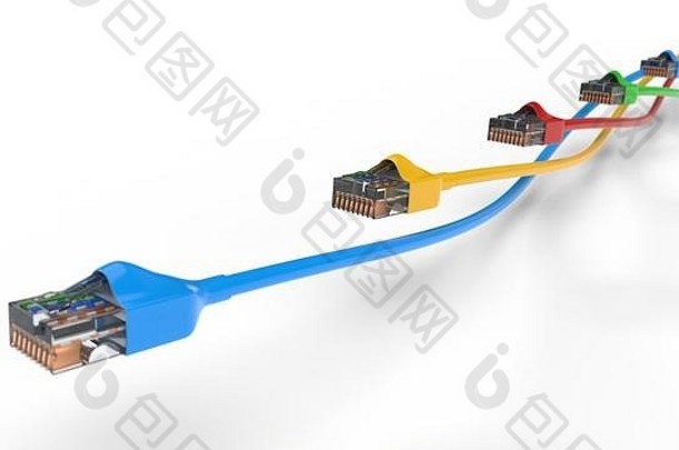 扭互联网电缆概念上的插图以太网电缆插头