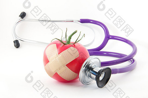 缠着绷带番茄听诊器促进健康的吃好健康
