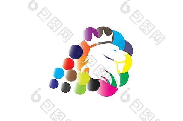 狮子头皇冠多色泡沫标志设计