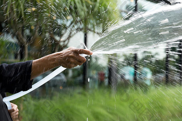 女人浇水花园花园软管水