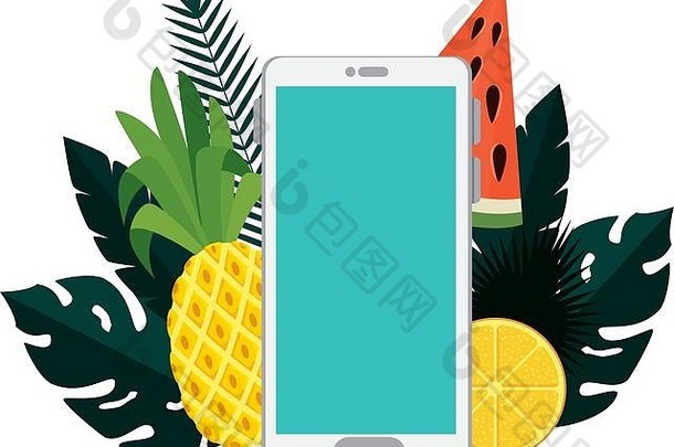 夏天框架热带水果智能手机