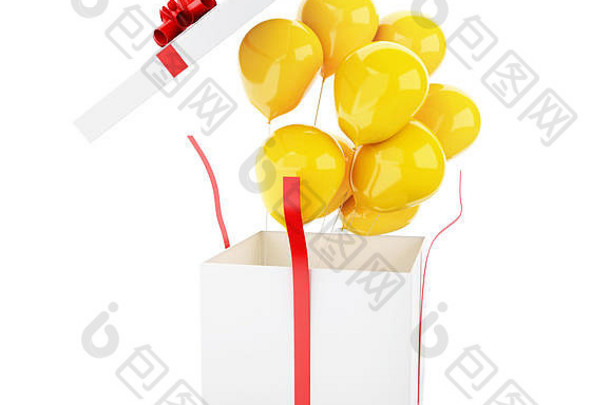 插图开放礼物盒子气球孤立的白色背景