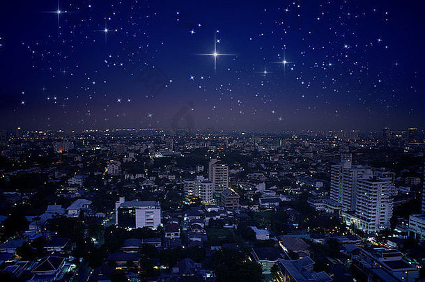 城市晚上星星天空