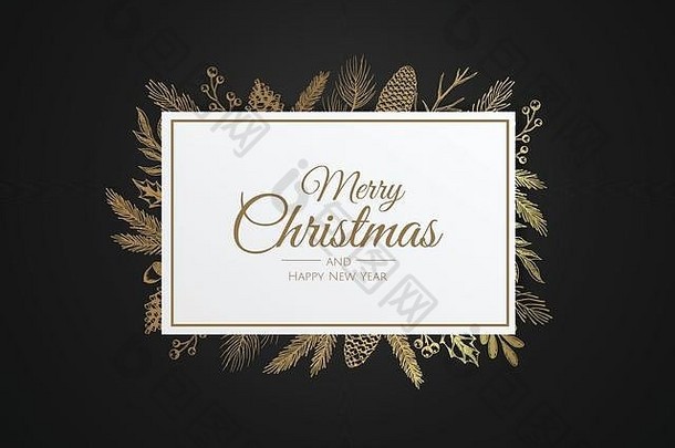 快乐圣诞节摘要卡矩形框架圣诞节出售假期网络横幅