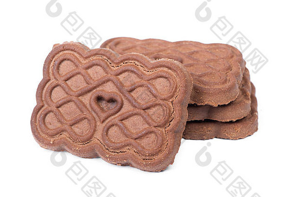 集团矩形巧克力芯片饼干孤立的白色背景