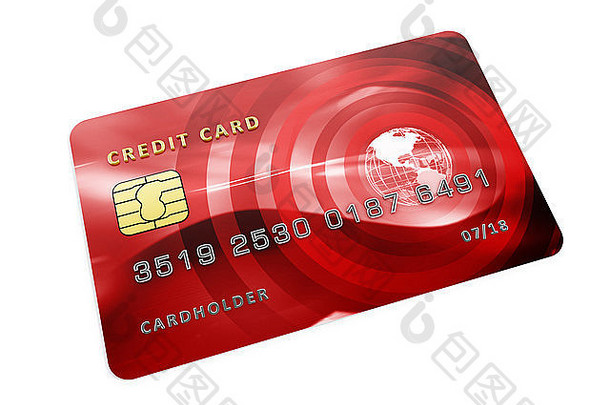 红色的信贷卡孤立的白色背景