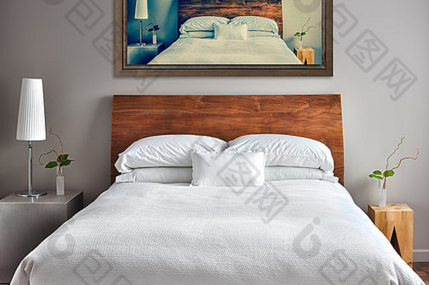美丽的清洁现代卧室有趣的帆布墙重复∞概念