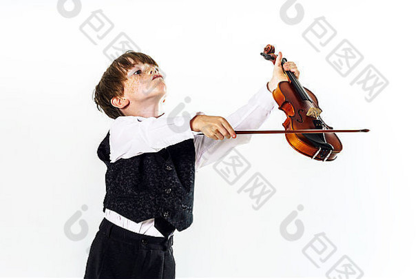 红发学龄前儿童男孩小提琴音乐教育