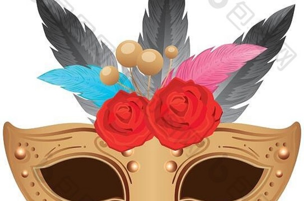 优雅的面具羽毛玫瑰花