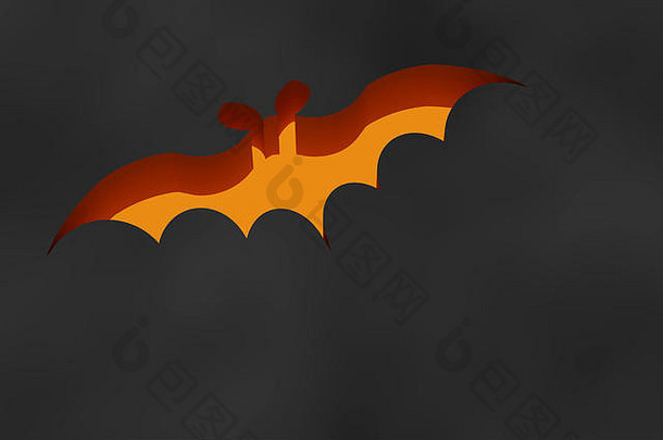 呈现橙色飞行蝙蝠雕刻黑色的表面