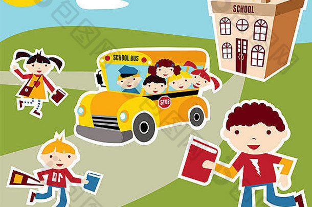 回来学校概念插图背景公共汽车孩子们学校外观作文
