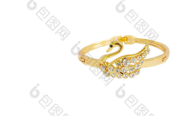 黄金手镯天鹅形状装饰钻石假的珠宝剪裁路径图片