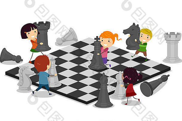 插图孩子们玩国际象棋