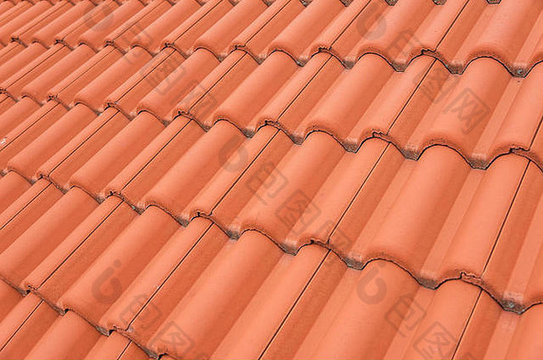 特写镜头屋顶瓷砖红色的屋顶纹理