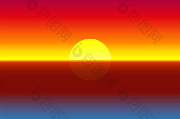 插图色彩斑斓的发光的发光的华丽的海洋日落梯度背景
