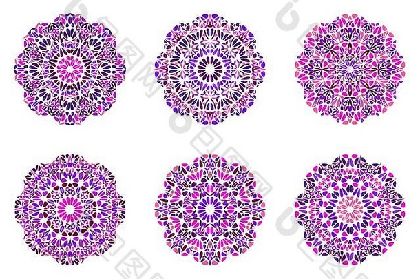 色彩斑斓的华丽的轮花曼荼罗象征集观赏几何圆形摘要向量元素