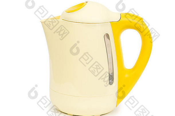 电黄色的茶水壶孤立的白色背景剪裁路径