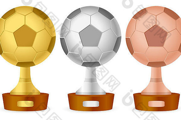 足球奖杯集白色背景向量插图