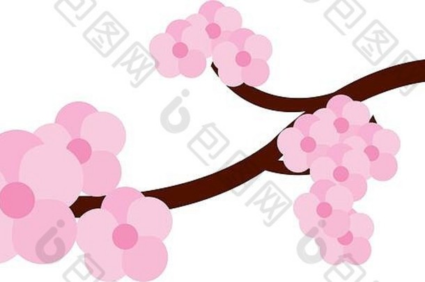 樱花树花树叶文化日本图标向量插图