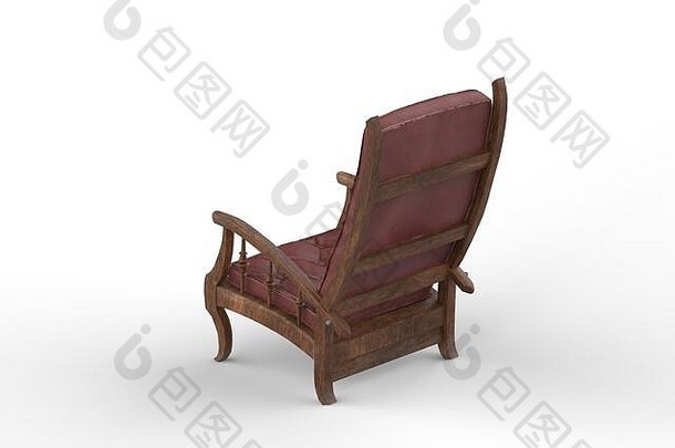 孤立的舒适的皮革<strong>木沙发</strong>椅子设计固体背景装饰古董舒适的家具插图