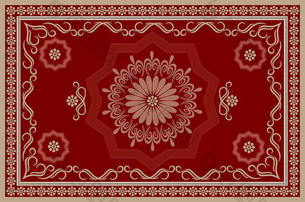 奢侈品古董东方红色的地毯米色粉红色的勃艮第书法模式