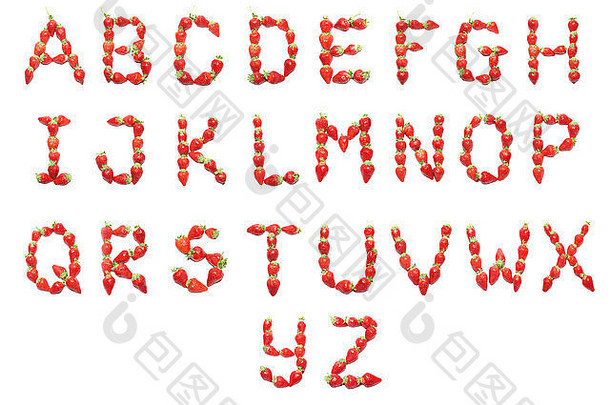 草莓健康字母孤立的白色背景