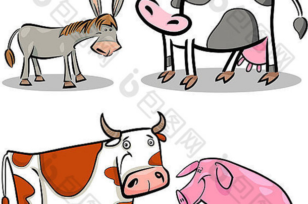 卡通插图可爱的农场动物集