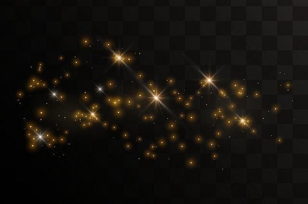 闪闪发光的黄金粒子仙女灰尘火花闪闪发光的特殊的光效果向量闪光的黑色的背景
