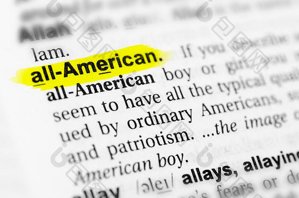 突出显示英语词全美洲的定义字典