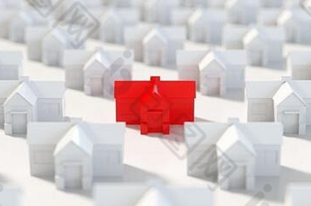 <strong>红色</strong>的白色房子狩猎搜索选择房子最小的概念全景横幅呈现