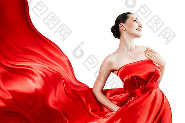 美丽的年轻的女人红色的长衣服