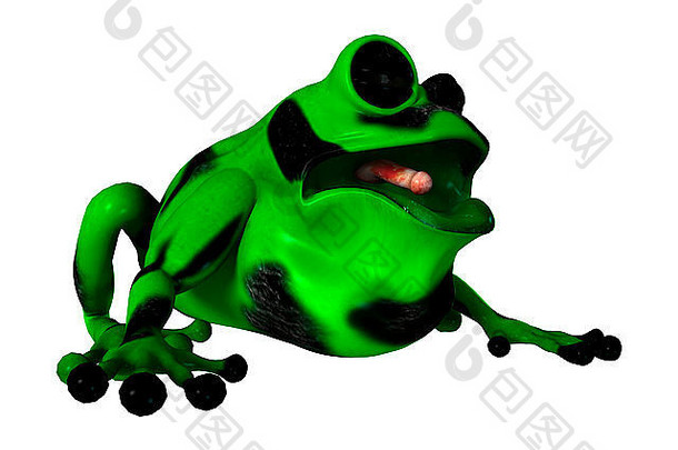 数字渲染绿色卡通青蛙孤立的白色背景