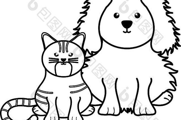 可爱的猫狗吉祥物向量插图设计