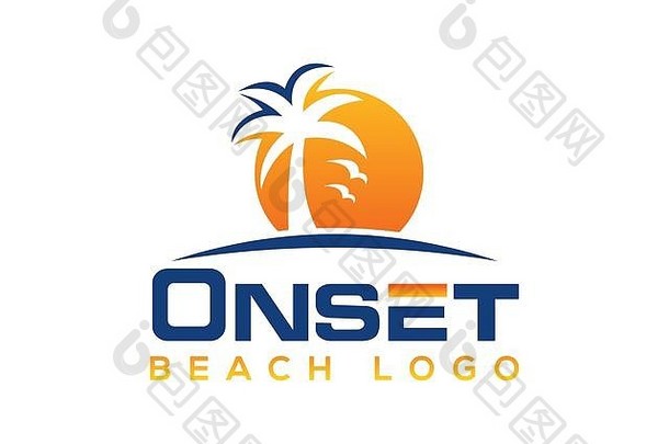 棕榈树图标夏天旅行标志向量插图设计海滩标志设计向量日落标志设计波标志向量插图