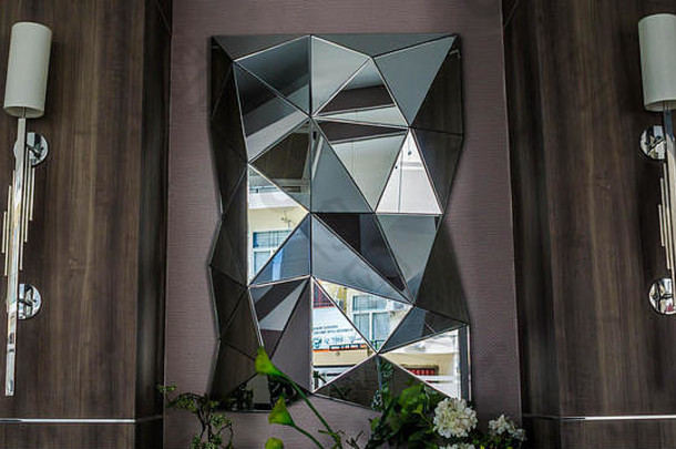 奢侈品现代房间室内装饰室内设计概念镜子艺术作品花
