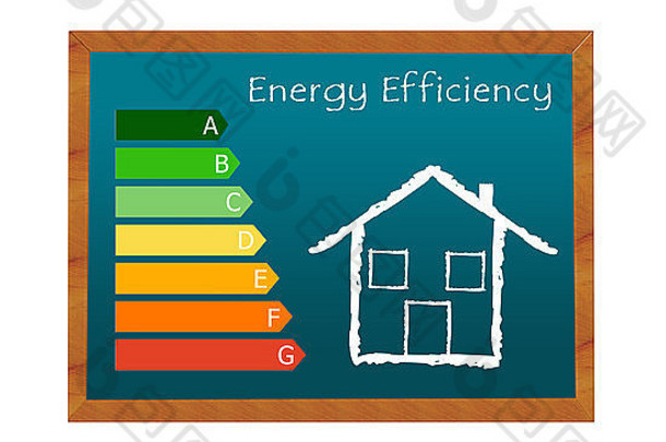 黑板上象征着能源效率建筑房子象征
