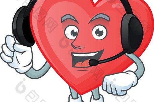 红色的爱可爱的卡通字符设计耳机