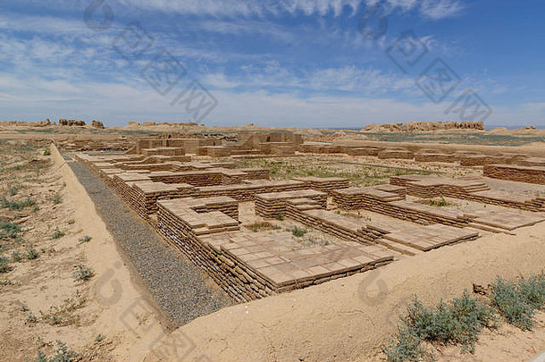 古老的废墟sauran南部哈萨克斯坦