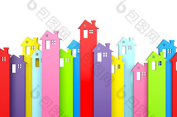 渲染插图色彩斑斓的房子形状的箭头