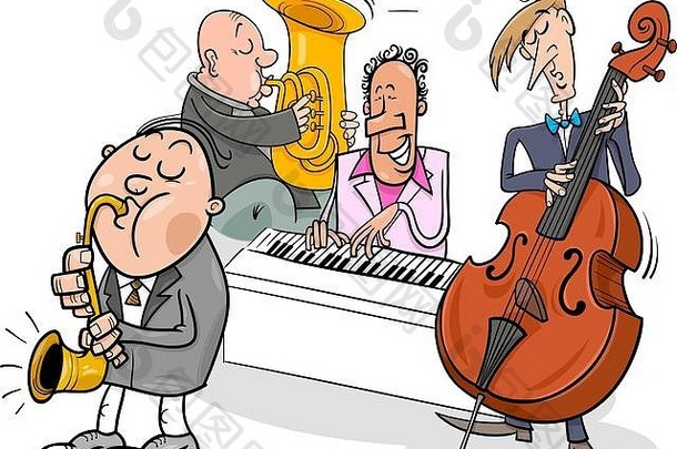 卡通插图爵士乐音乐家乐队玩音乐会