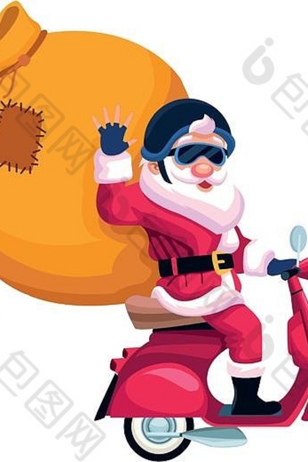 卡通圣诞老人老人大袋摩托车色彩斑斓的设计