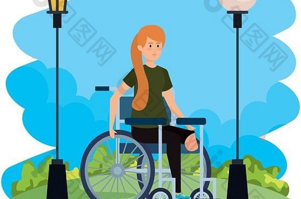 年轻的女人轮椅公园