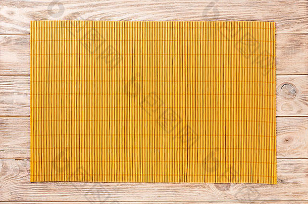 空亚洲食物背景黄色的竹子席木背景前视图复制空间平躺