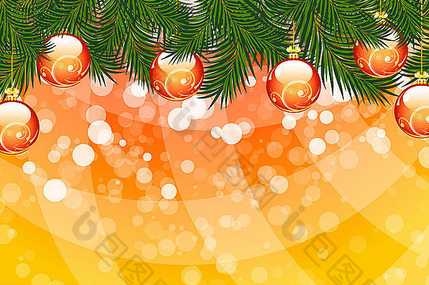 插图圣诞节冷杉树装饰物闪光摘要背景