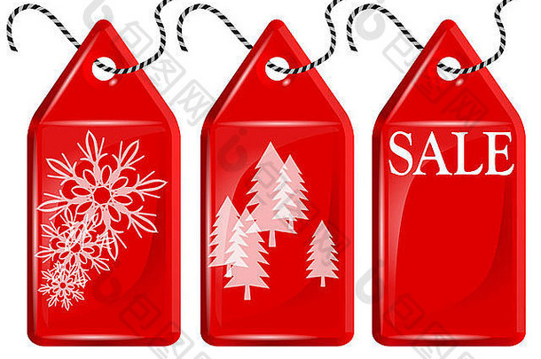 圣诞节购物红色的价格标签孤立的白色