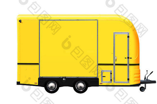插图黄色的食物卡车孤立的白色背景